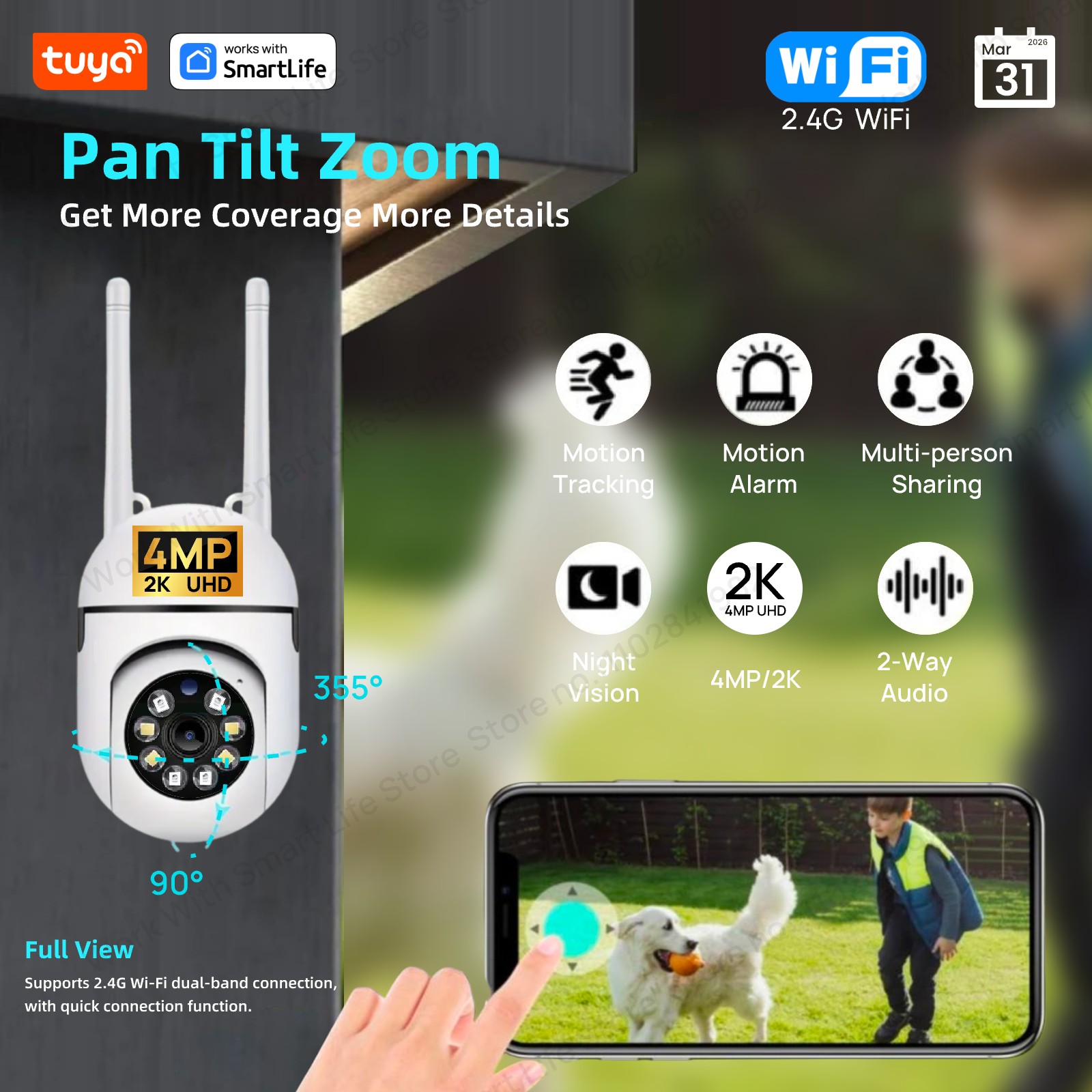 Smart Home Camera Ezviz - Tuya 4MP 2.4G WiFi Indoor Camera