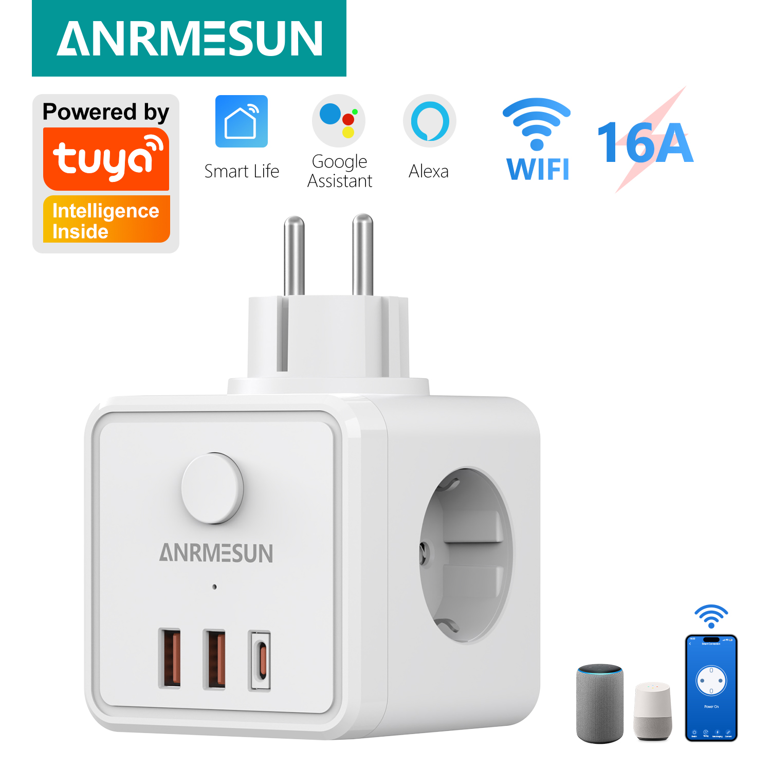 3 EU Plug 2 USB-A 1 Type-C Por - Smart Home Utilities recensie en prijs